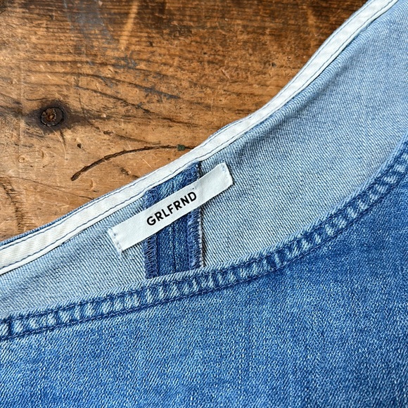 GRLFRND Ellie One Shoulder Stretch Denim Dress - Small S Puff Sleeve Mini Summer - Picture 5 of 8